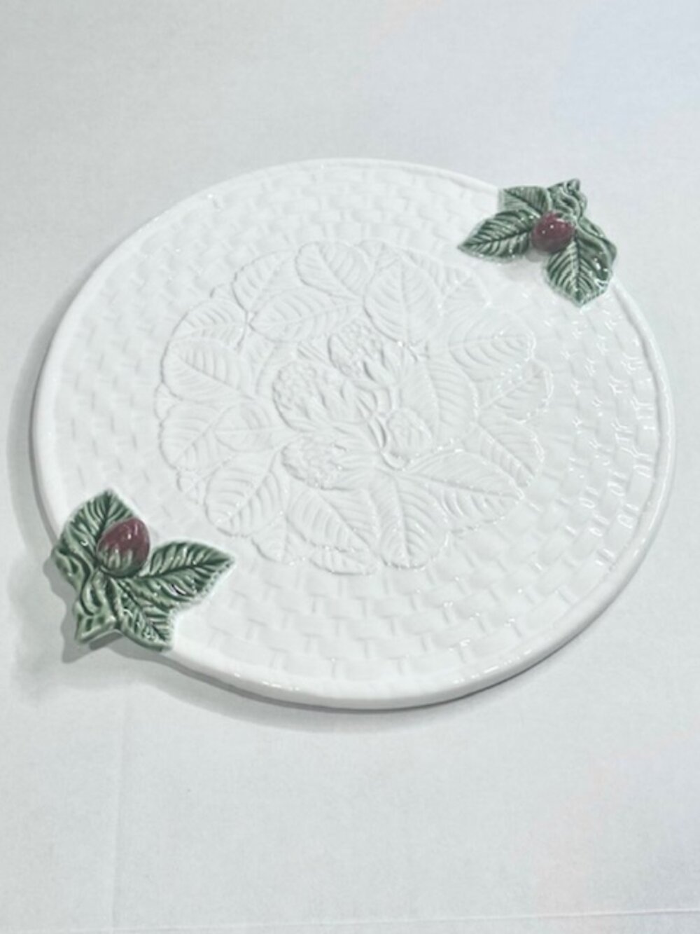 Vintage Studio Nova Portugal Cake Stand Plate Ceramic Strawberry Design White